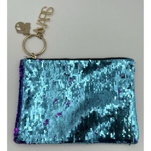 NARS Sequin Studio 54 Pouch Cosmetic Bag Blue Purple w/ Keychain